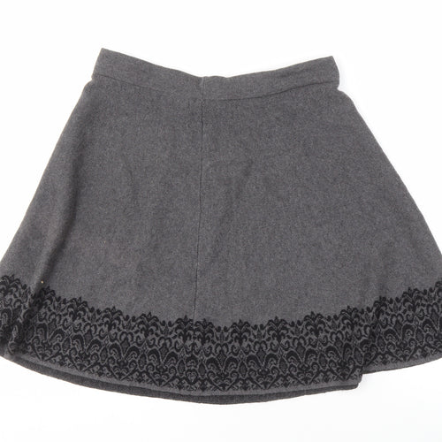 Adrienne Vittadini Women's Grey A-Line Embroidered Skirt L