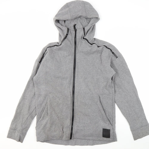 DKNY Men's Grey Full Zip Hoodie, Small, Logo Accents