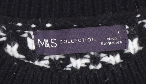 Marks and Spencer Women's Black Fair Isle Jumper L