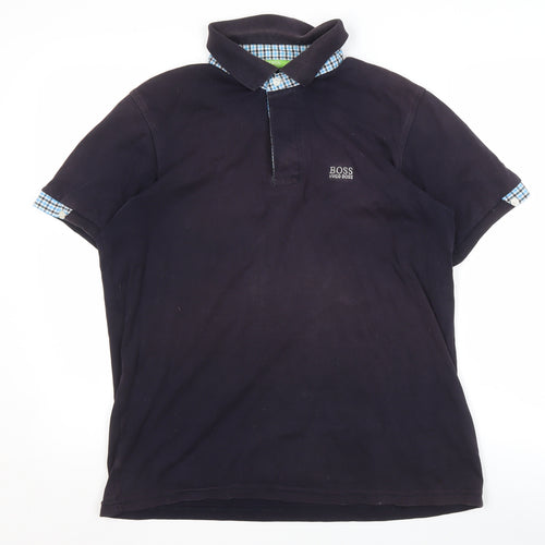 Hugo Boss Men's Black Check Polo Shirt L