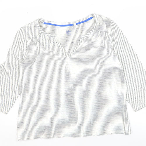 Boden Women's White Striped T-Shirt L 3/4 Sleeve