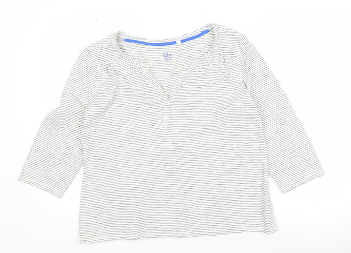 Boden Women's White Striped T-Shirt L 3/4 Sleeve