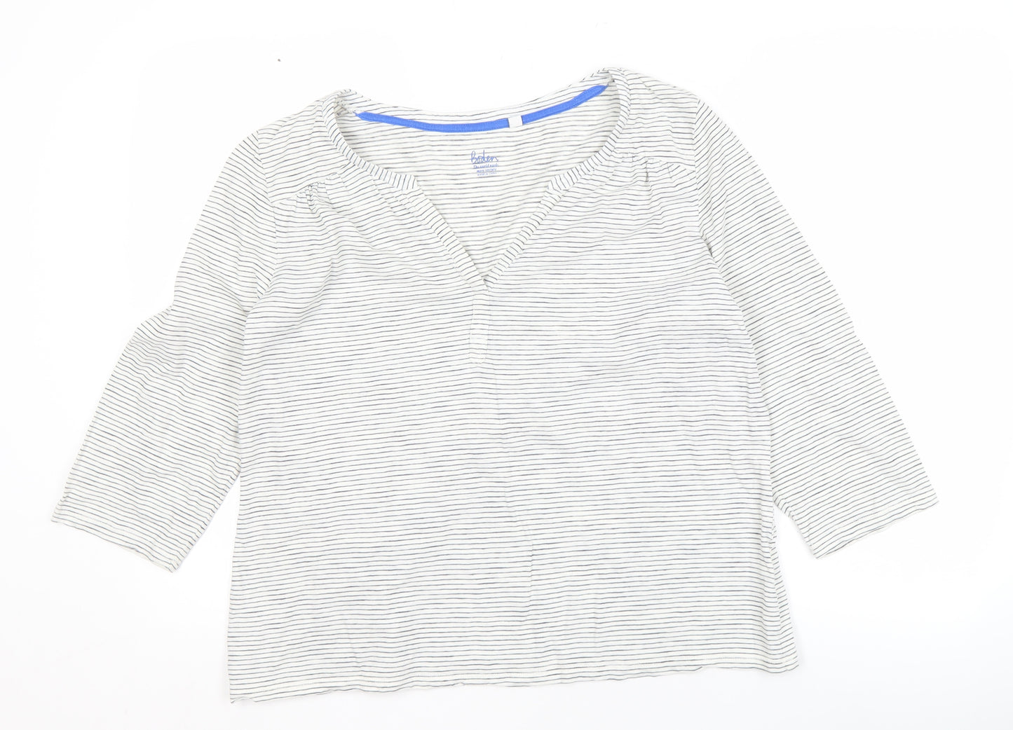 Boden Women's White Striped T-Shirt L 3/4 Sleeve