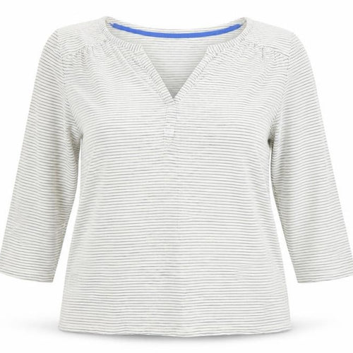 Boden Women's White Striped T-Shirt L 3/4 Sleeve