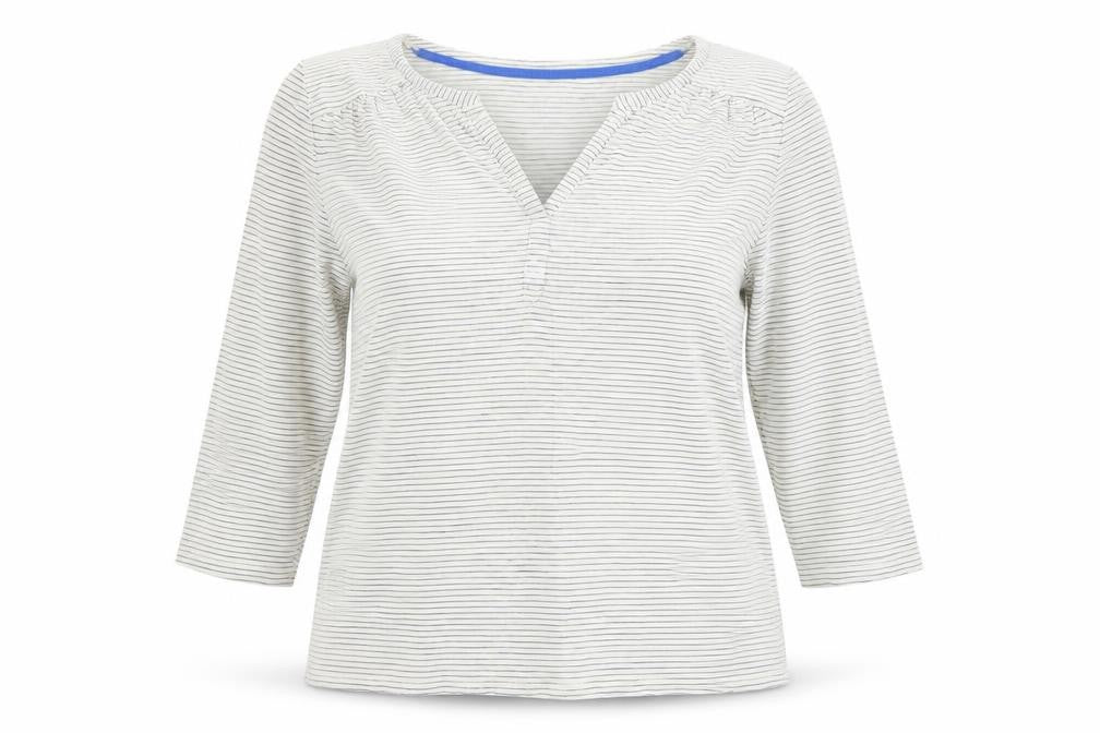 Boden Women's White Striped T-Shirt L 3/4 Sleeve