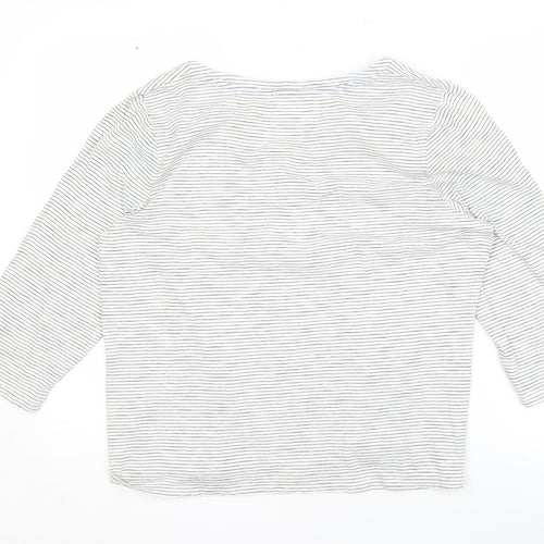 Boden Women's White Striped T-Shirt L 3/4 Sleeve