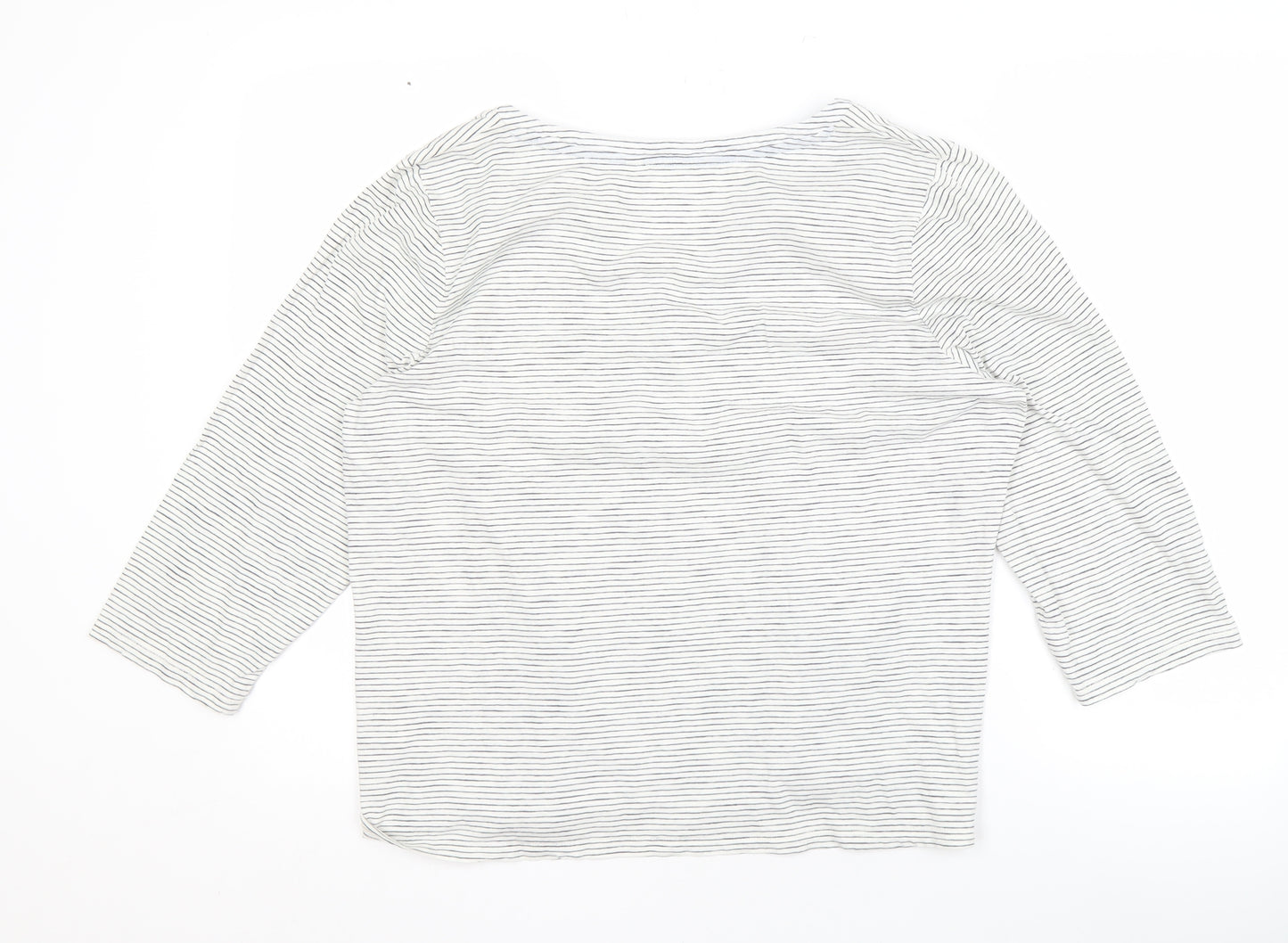Boden Women's White Striped T-Shirt L 3/4 Sleeve