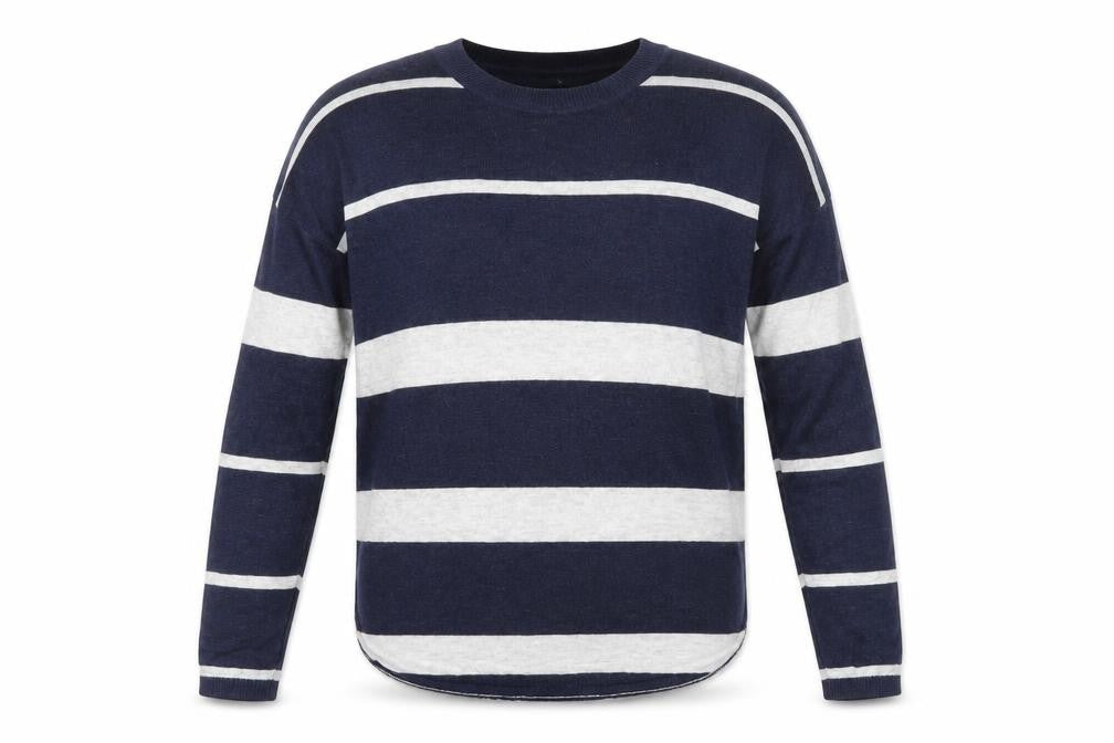 Front view of Maison de Nimes Men's XS Blue Striped jumper