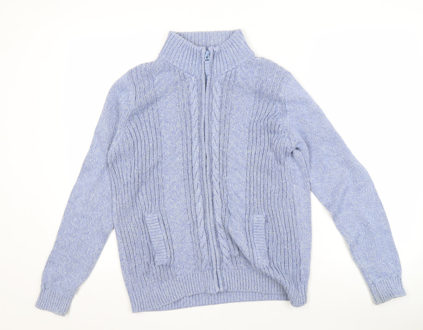 Isle Women's Blue Cotton Full Zip Knit Jumper Medium