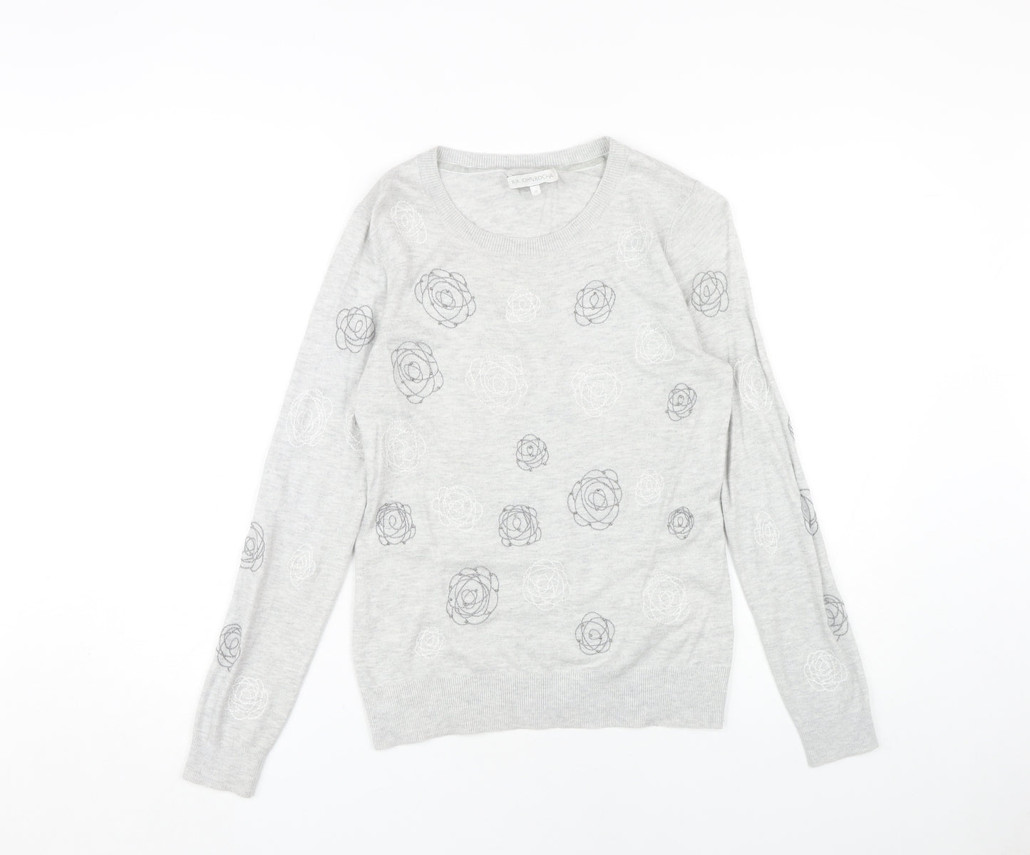 RJR John Rocha Women's Grey Floral Pullover Jumper, Size 12