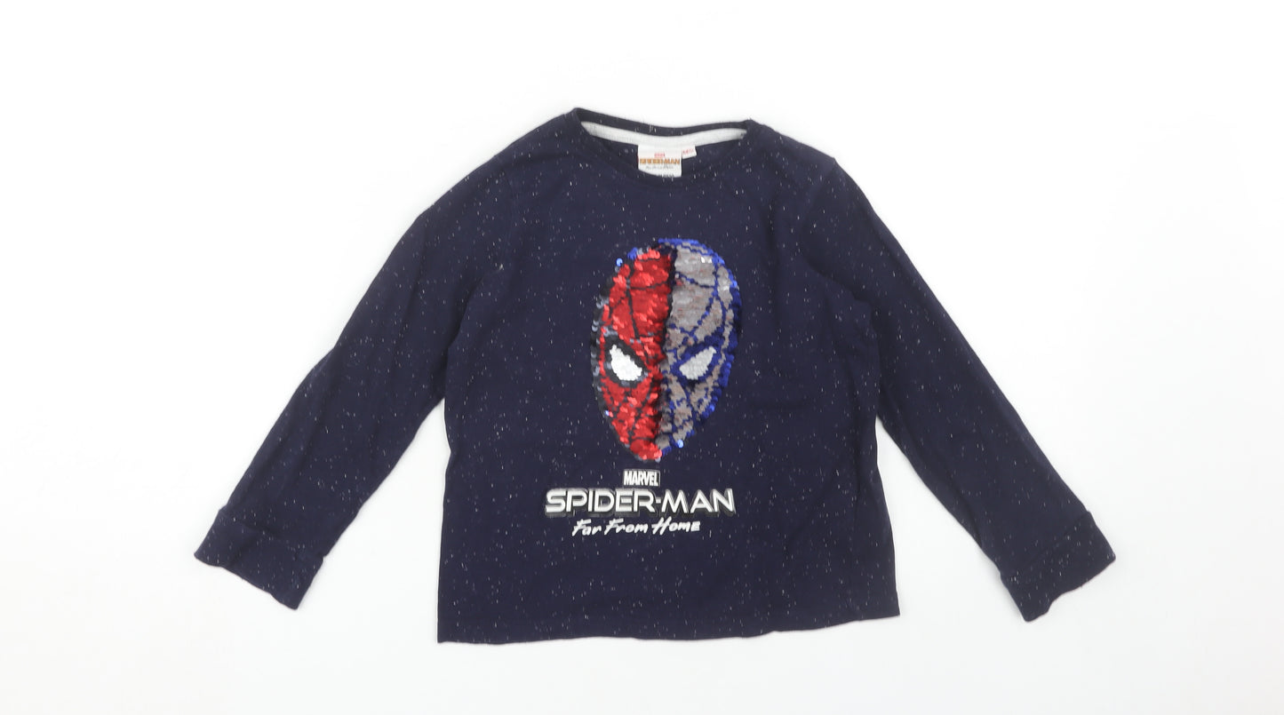 Marvel Spider-Man Boys Blue Graphic T-Shirt 5-6Y, Long Sleeve