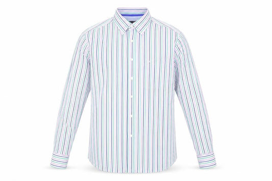 Front view of Austin Reed Men's Multicoloured Striped Dress Shirt L