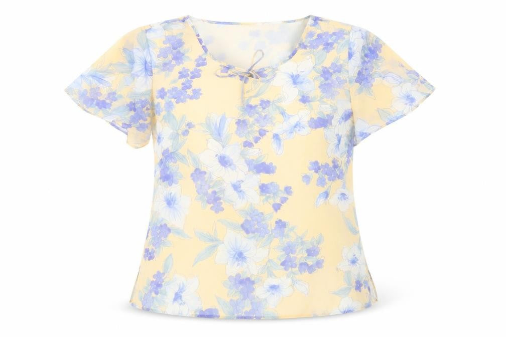 Front view of Jacques Vert Women’s Yellow Floral Chiffon Blouse, size UK 12