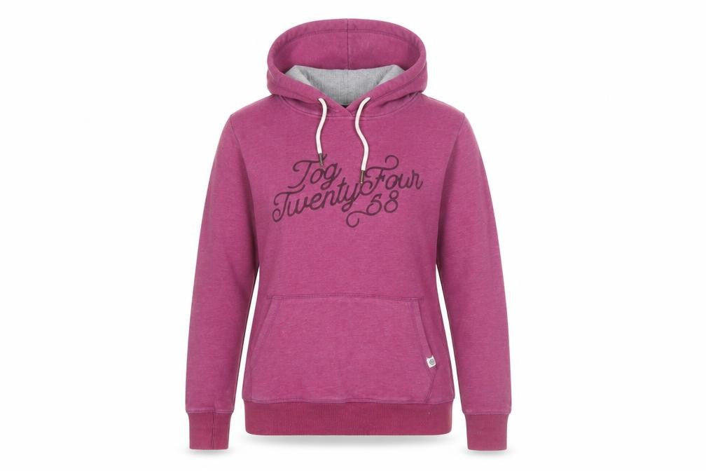 Front view of TOG24 Women's Purple Pullover Hoodie, size 8, Logo Accent