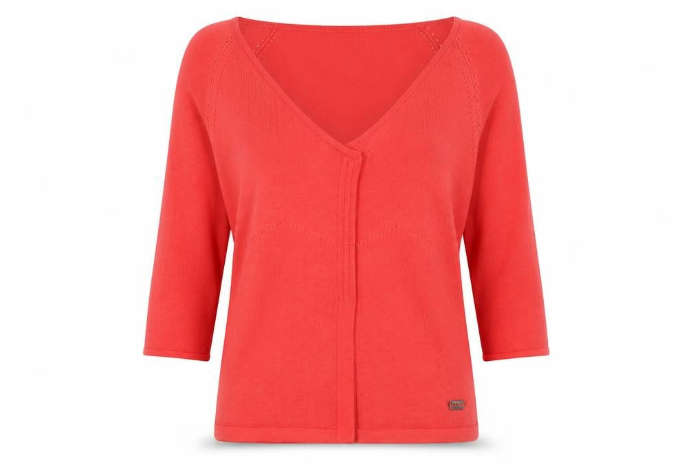 Front view of Firetrap Women's Red V-Neck Cardigan, size M
