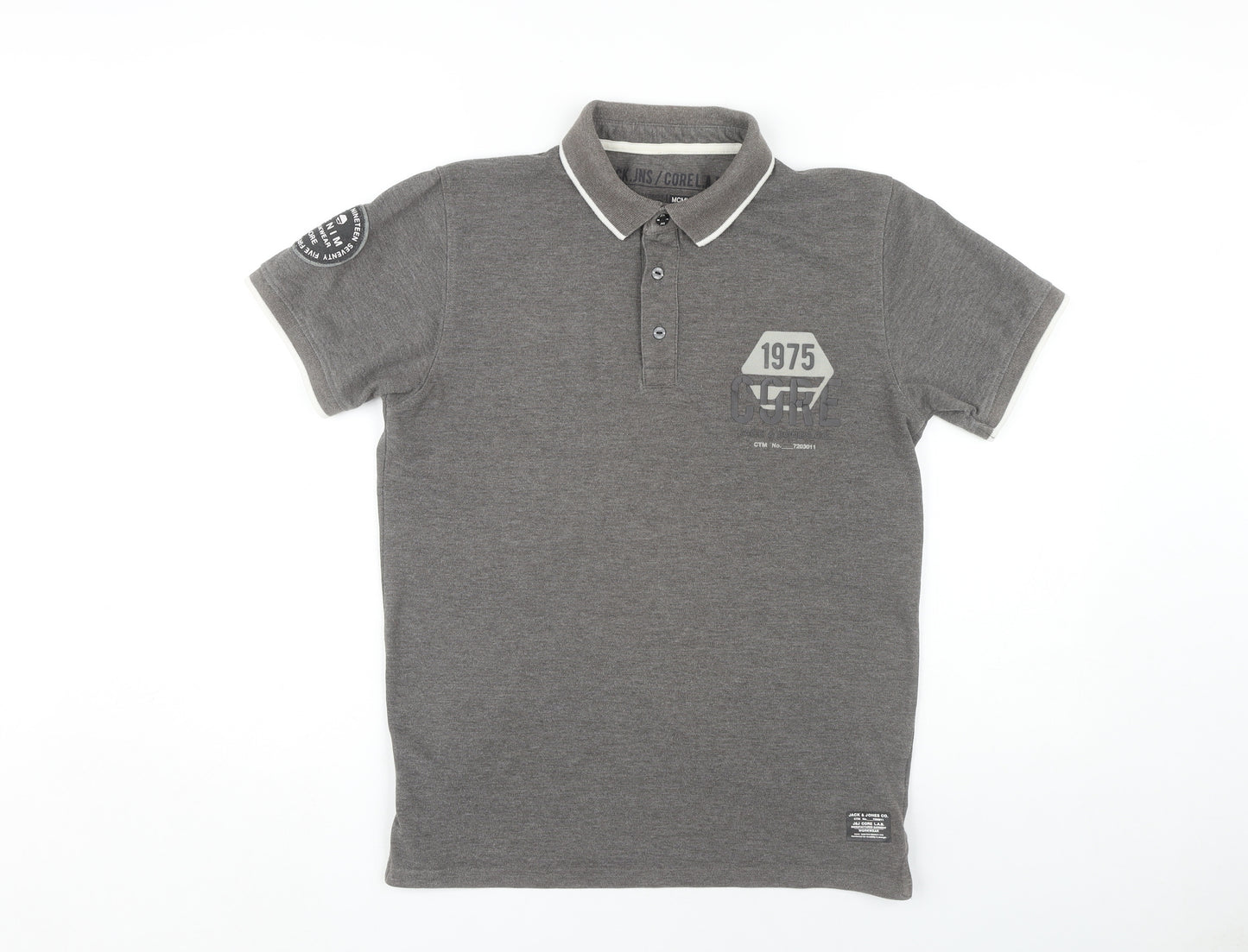 Jack & Jones Men's Grey Polo Shirt, Short Sleeve Casual