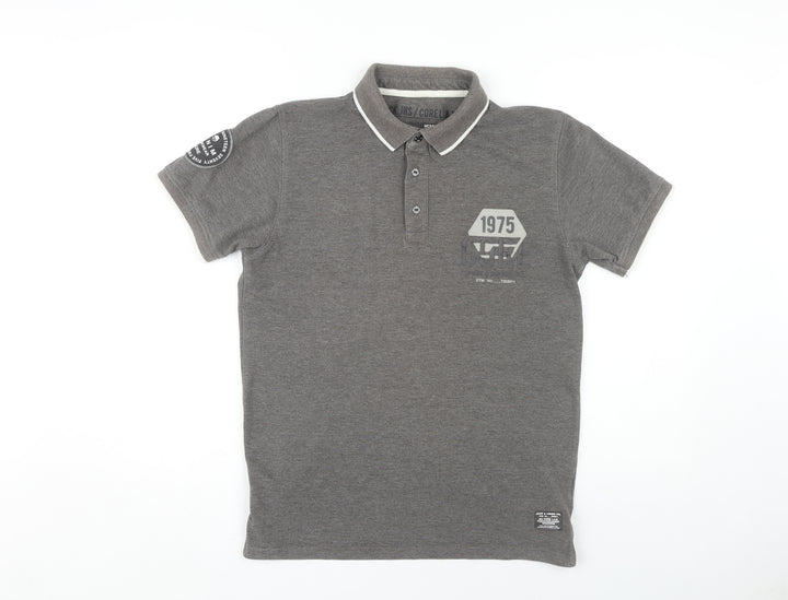 Jack & Jones Men's Grey Polo Shirt, Short Sleeve Casual