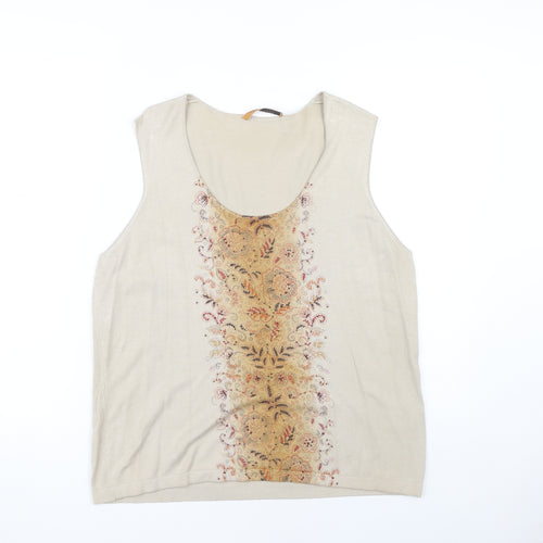 Windsmoor Beige Floral Embroidered Women's Tank, Size L