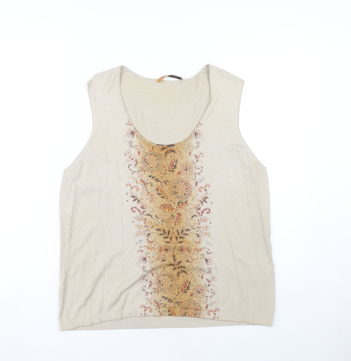 Windsmoor Beige Floral Embroidered Women's Tank, Size L