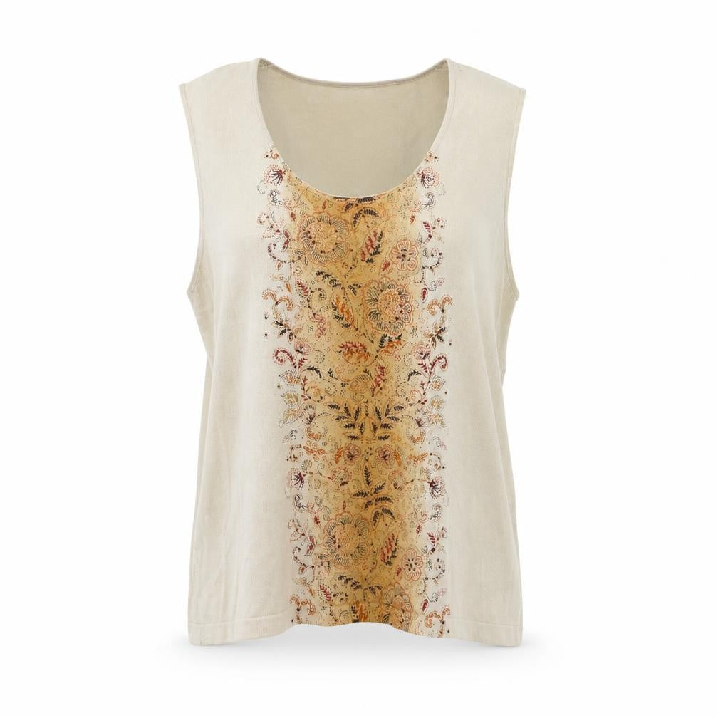 Front view of Windsmoor Beige Floral Embroidered Women's Tank, size L
