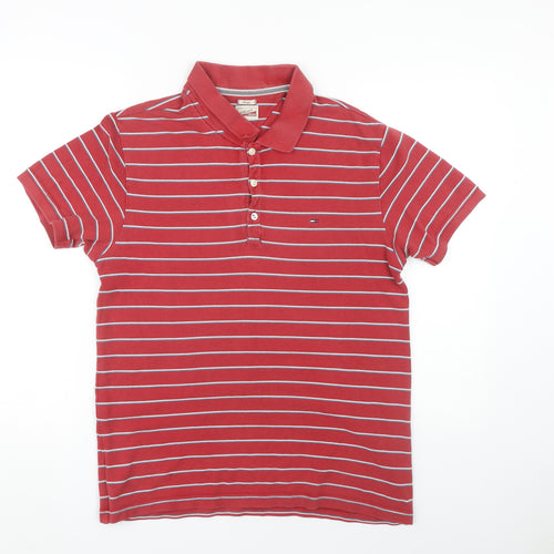 Hilfiger Denim Men's Red Striped Polo Shirt Large