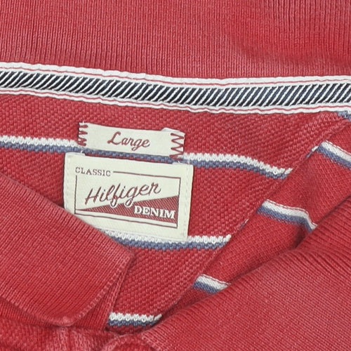 Hilfiger Denim Men's Red Striped Polo Shirt Large