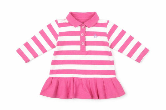 Front view of An Original Penguin Pink Striped unisex baby dress, 3-6 m