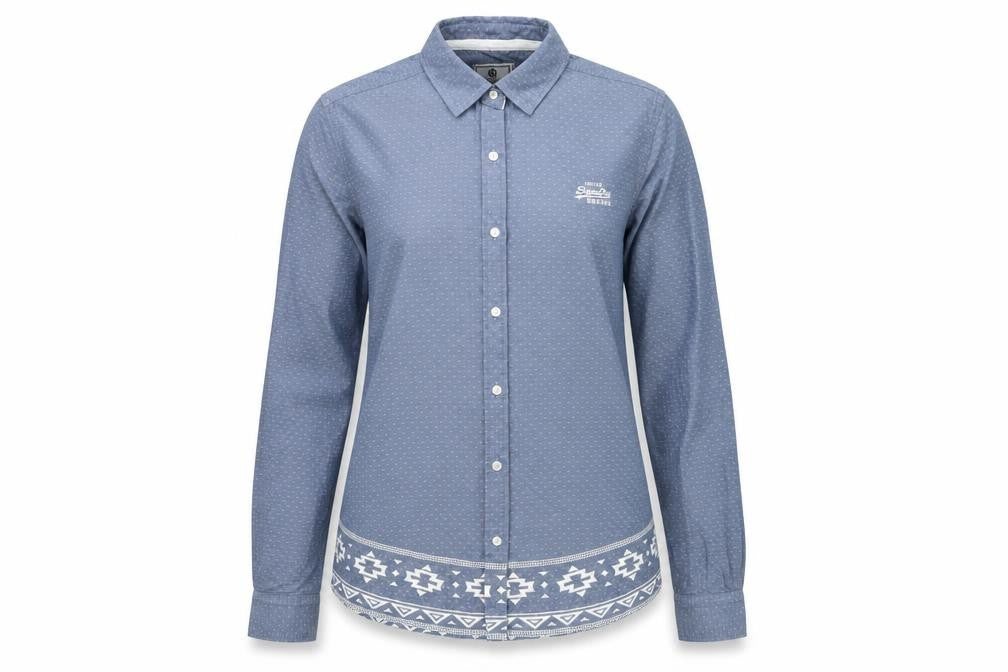Front view of Superdry Women's Blue Button-Up Shirt S