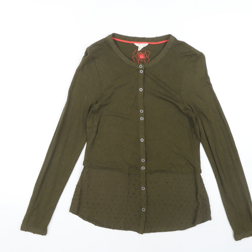 White Stuff Green Button-Up Top UK 6 Long Sleeve