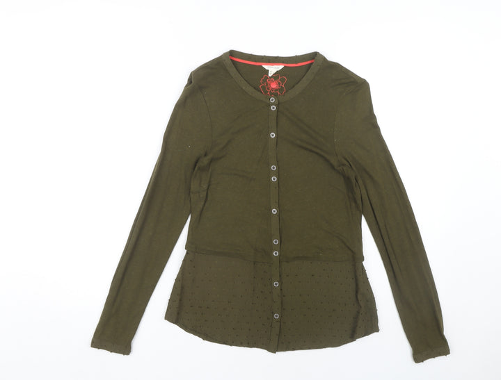 White Stuff Green Button-Up Top UK 6 Long Sleeve