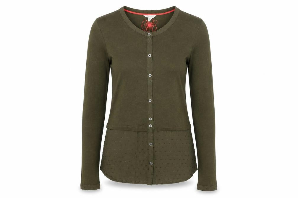 Front view of White Stuff Green Button-Up Top UK 6 Long Sleeve