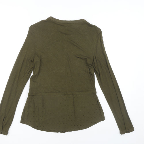 White Stuff Green Button-Up Top UK 6 Long Sleeve