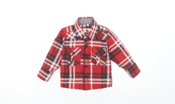 Abercrombie Boys Red Plaid Cotton Button-Up Shirt M