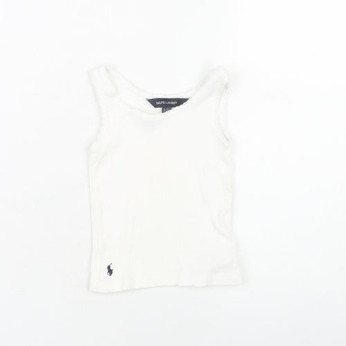 Ralph Lauren Girls' White Cotton Sleeveless Tank Top 3-4 Years