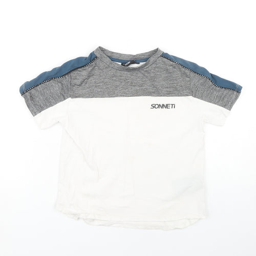 Sonneti Boys Colourblock T-Shirt, White/Grey/Blue, Size 7-8