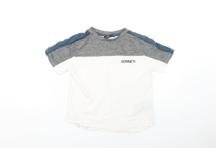 Sonneti Boys Colourblock T-Shirt, White/Grey/Blue, Size 7-8