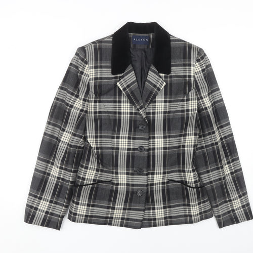 Alexon Women's Plaid Wool Jacket, Black/Grey, Size 10