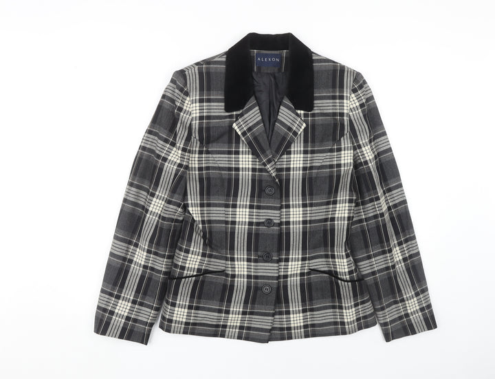 Alexon Women's Plaid Wool Jacket, Black/Grey, Size 10