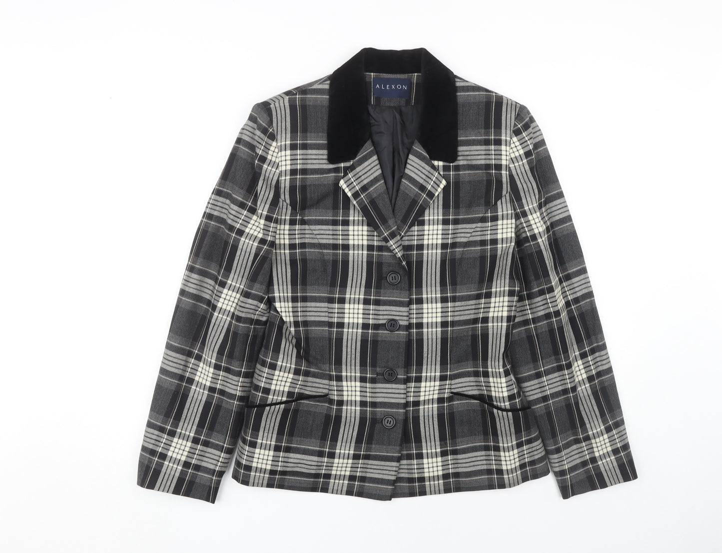 Alexon Women's Plaid Wool Jacket, Black/Grey, Size 10