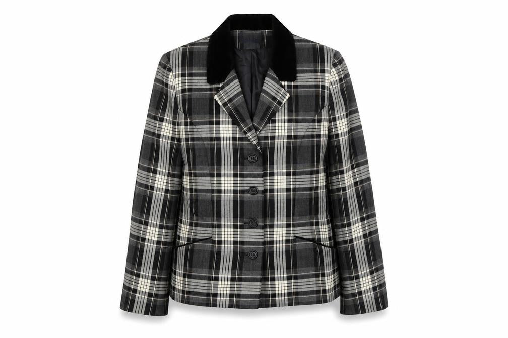 Front view of Alexon Women's Plaid Wool Jacket, Black/Grey, size 10