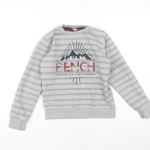 Bench Boys Grey Graphic Striped Pullover Sweatshirt 9-10 Yrs