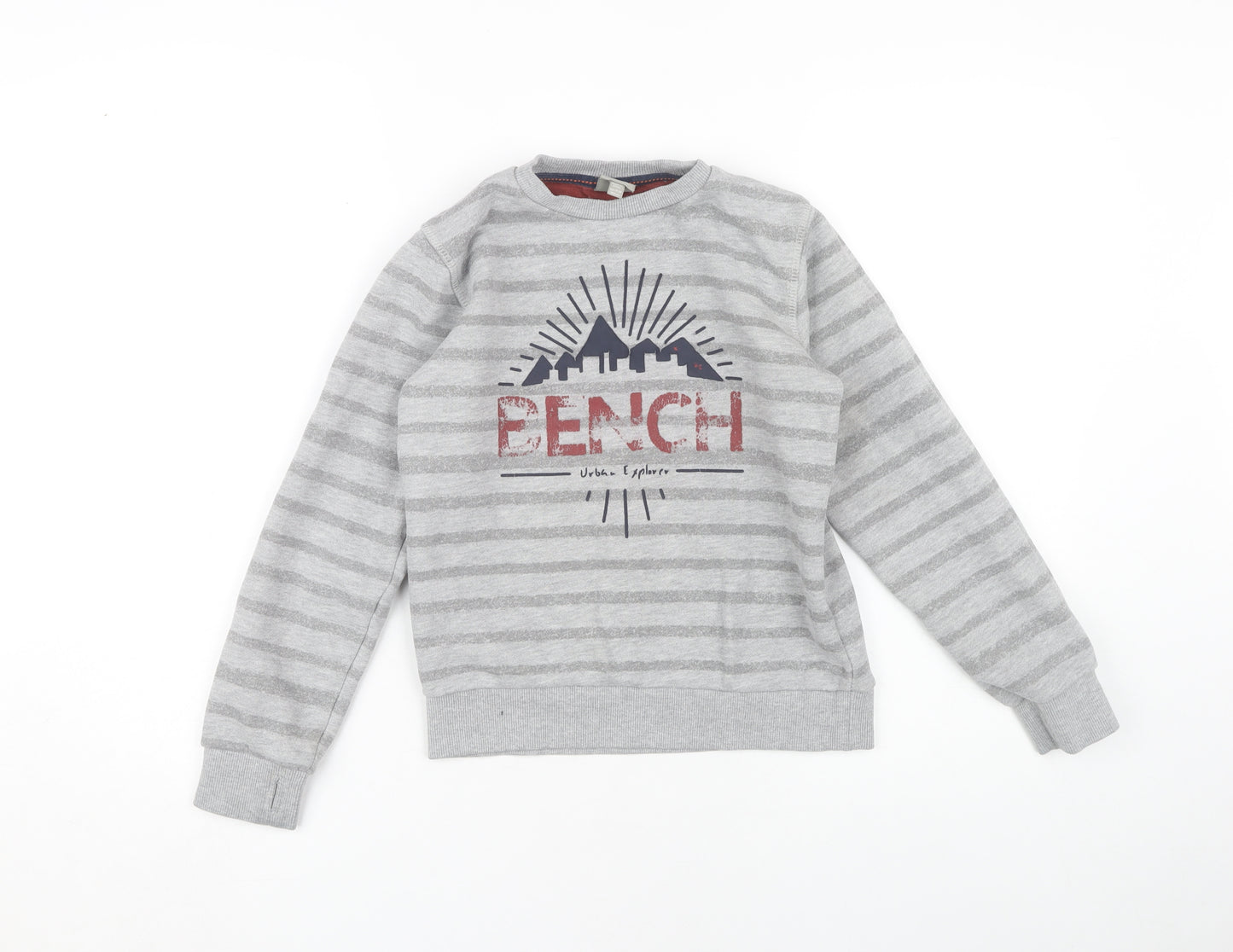 Bench Boys Grey Graphic Striped Pullover Sweatshirt 9-10 Yrs