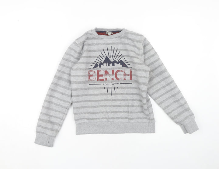 Bench Boys Grey Graphic Striped Pullover Sweatshirt 9-10 Yrs