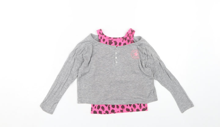 Converse Girls Grey Pink 4-5Y Animal Print Long Sleeve T-Shirt