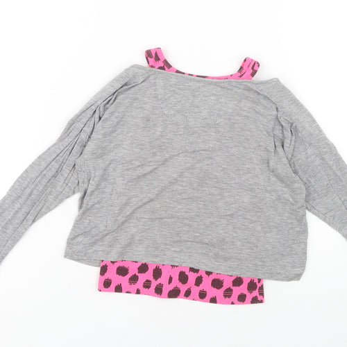 Converse Girls Grey Pink 4-5Y Animal Print Long Sleeve T-Shirt