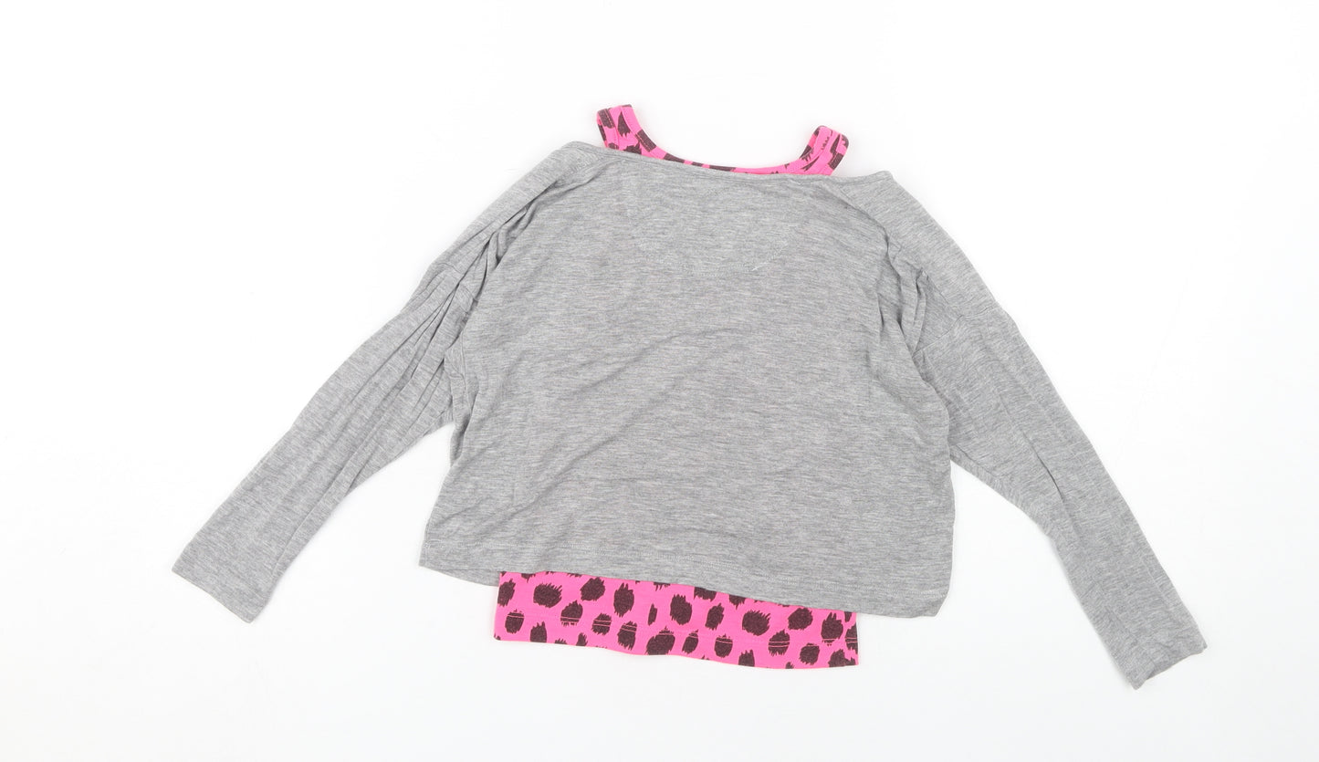 Converse Girls Grey Pink 4-5Y Animal Print Long Sleeve T-Shirt