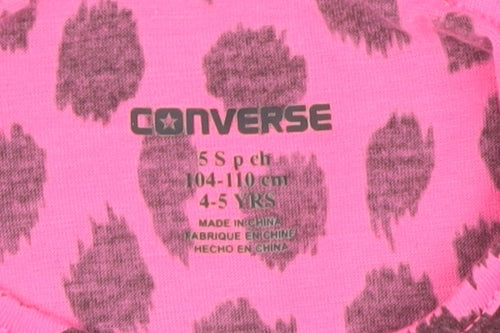 Converse Girls Grey Pink 4-5Y Animal Print Long Sleeve T-Shirt
