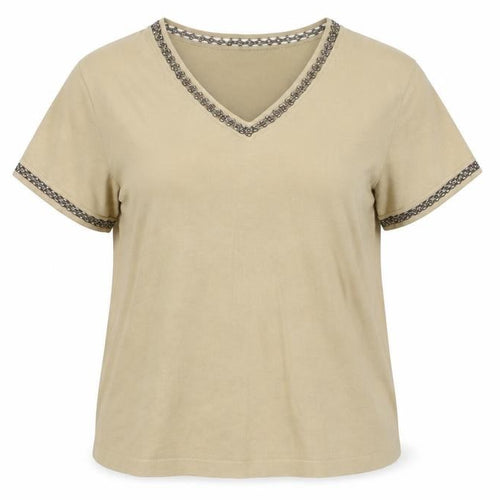 Windsmoor Women Beige Beaded V-Neck T-Shirt L+