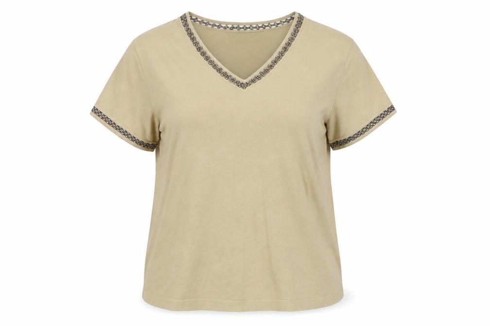Windsmoor Women Beige Beaded V-Neck T-Shirt L+