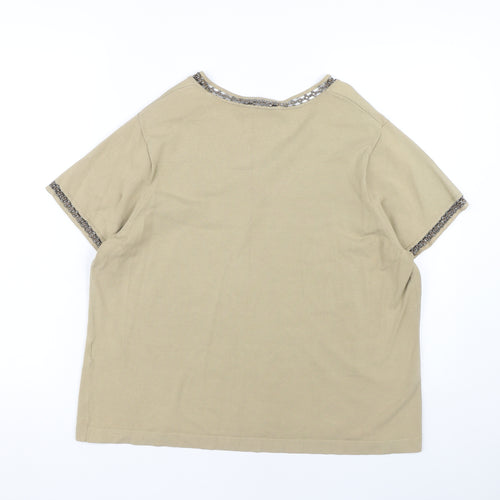Windsmoor Women Beige Beaded V-Neck T-Shirt L+